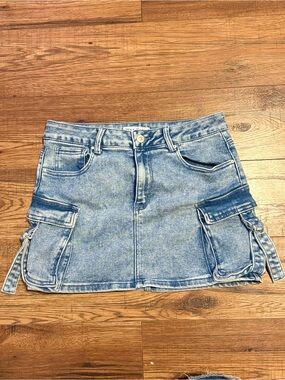 Wax Jean Light Blue Denim Mini Skirt with Cargo Details